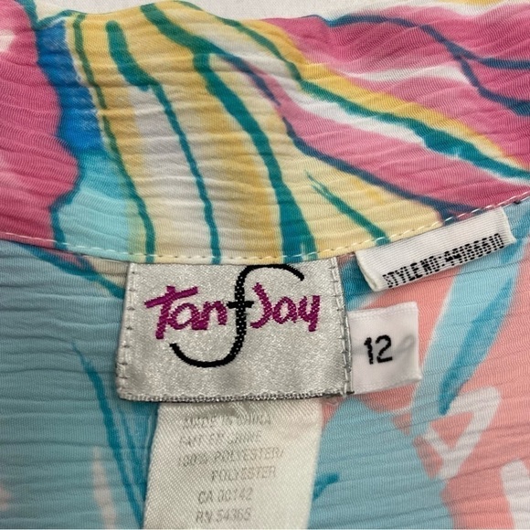 Tanjay Vintage costal floral hawaian beach style short sleeves size 12 fits L - Picture 3 of 8